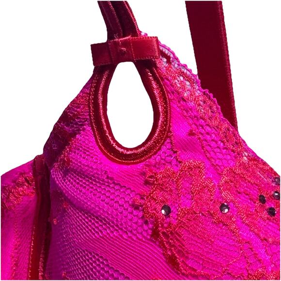 Victoria's Secret Pink Push Up Lace Bra 36C Barbiecore - Picture 3 of 6